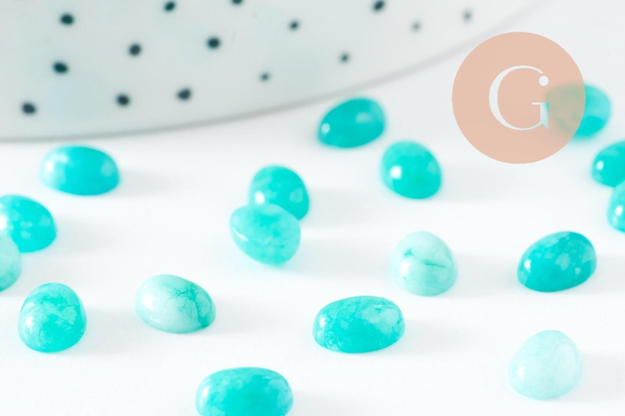 Cabochon ovale jade naturel turquoise 8x6mm, création bijoux pierre naturelle, x1 (G10528)