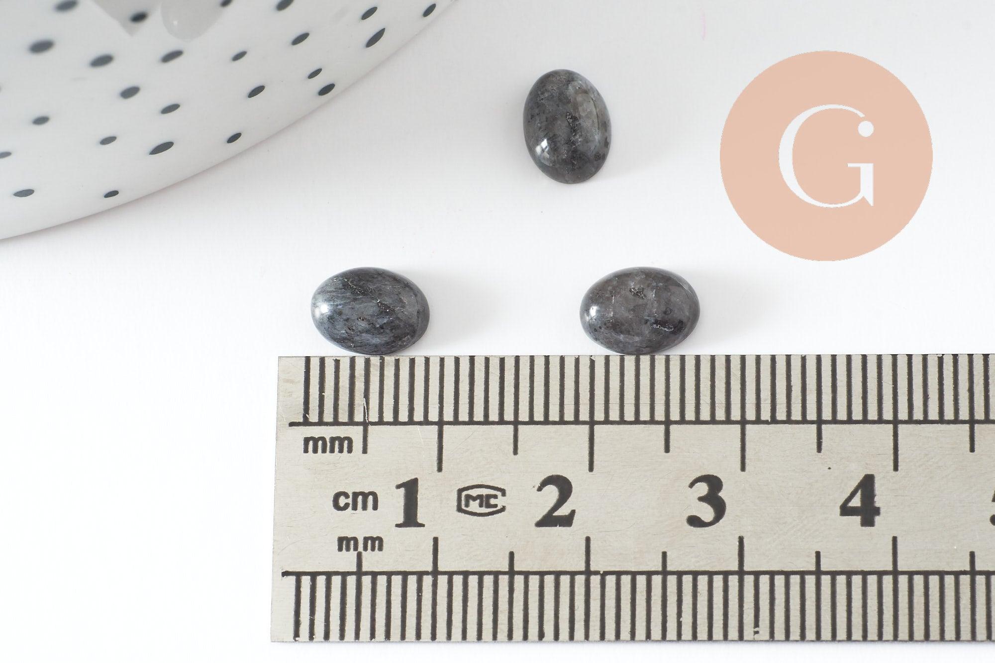 Cabochon ovale larvikite grise naturelle 8x6mm, création bijoux pierre naturelle, x1 (G10178)