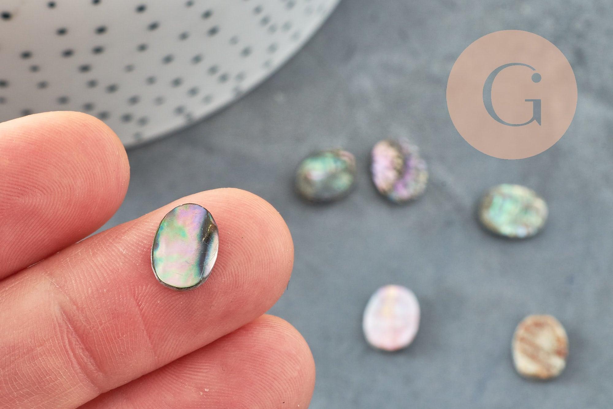 Cabochon ovale nacre noire ormeau naturel 10x8mm, x1 (G8687)
