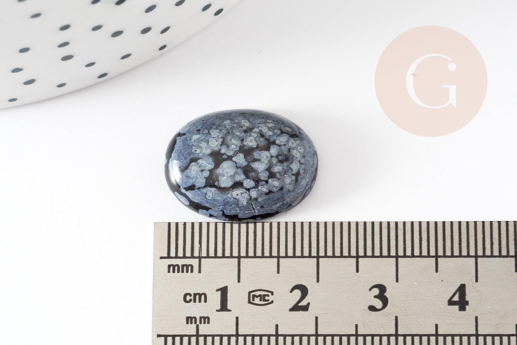 Cabochon ovale obsidienne neige naturelle 20x15mm, x1 (G2229)