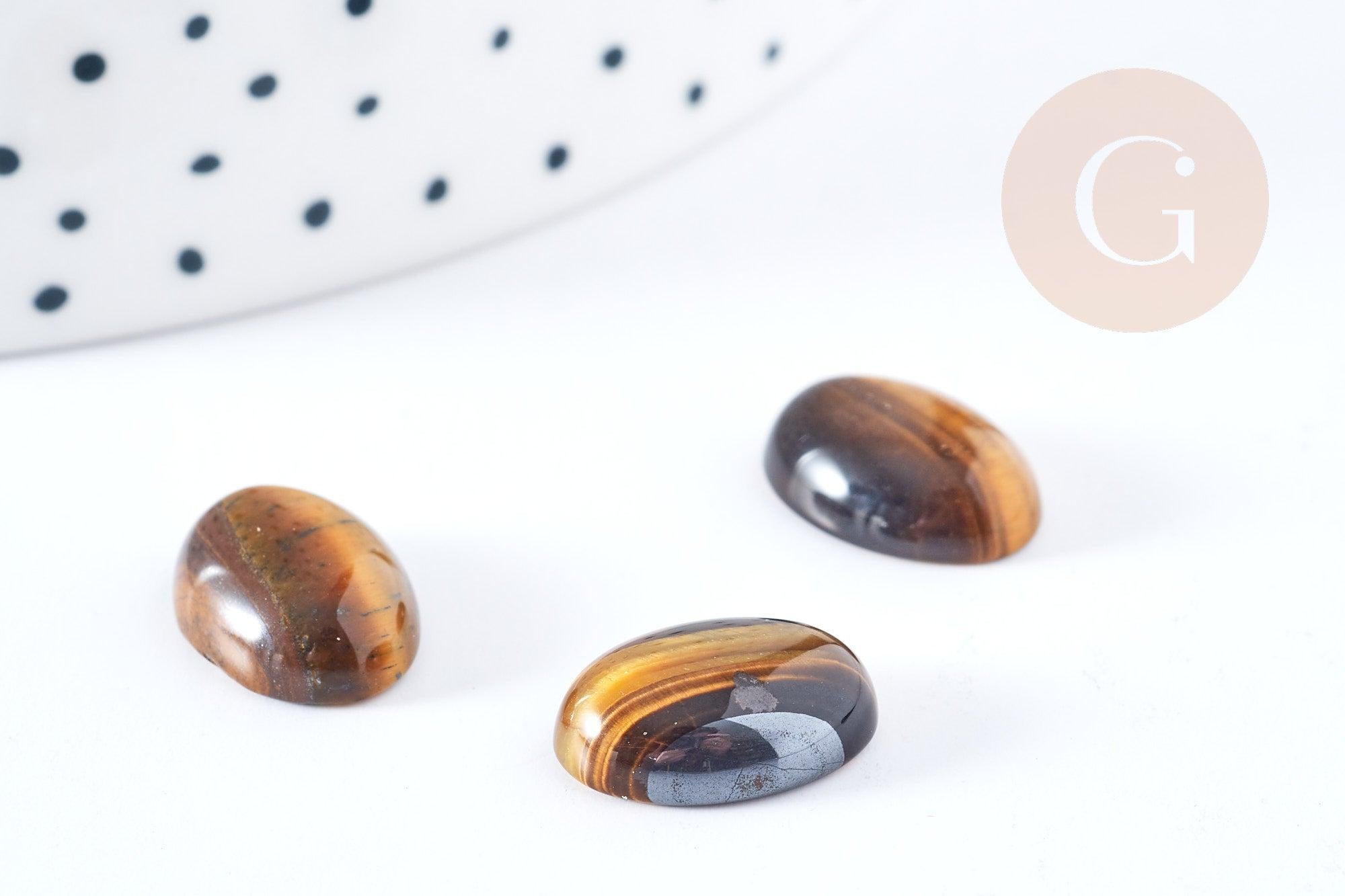 Cabochon ovale œil de tigre marron naturelle 14x10mm, x1 (G8659)