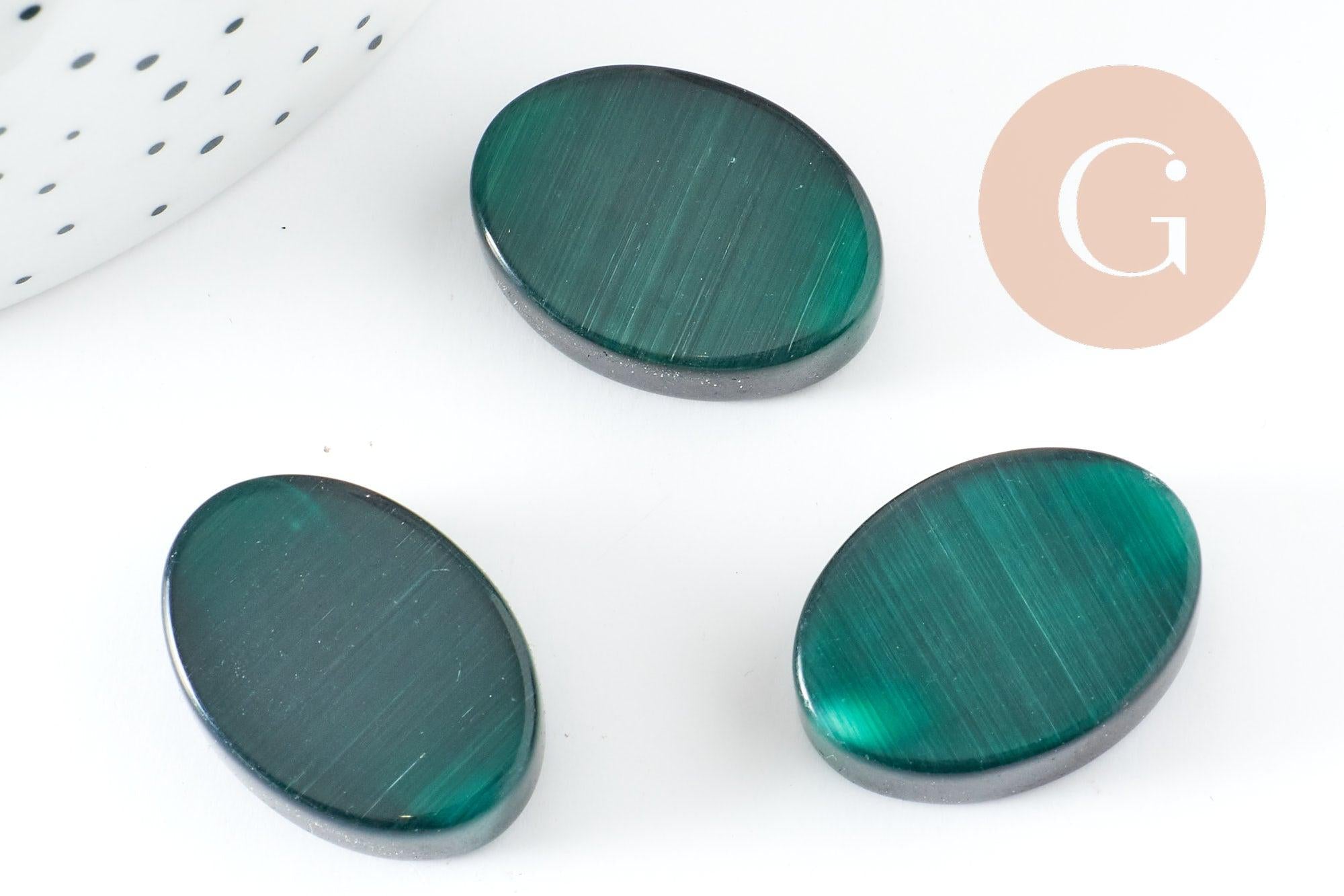 Cabochon ovale vert verre oeil de chat 28x18mm, x1 (G1026)