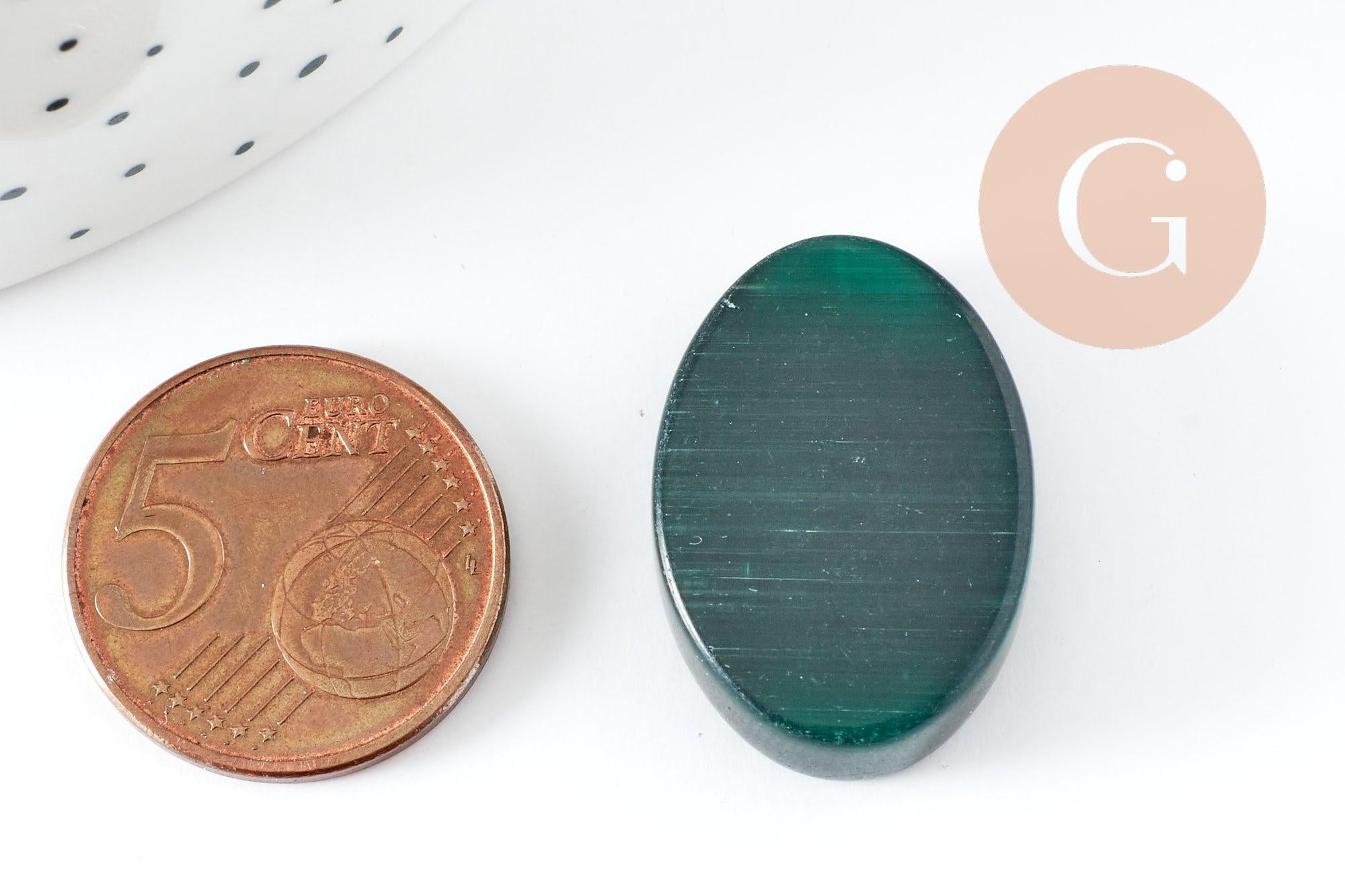 Cabochon ovale vert verre oeil de chat 28x18mm, x1 (G1026)