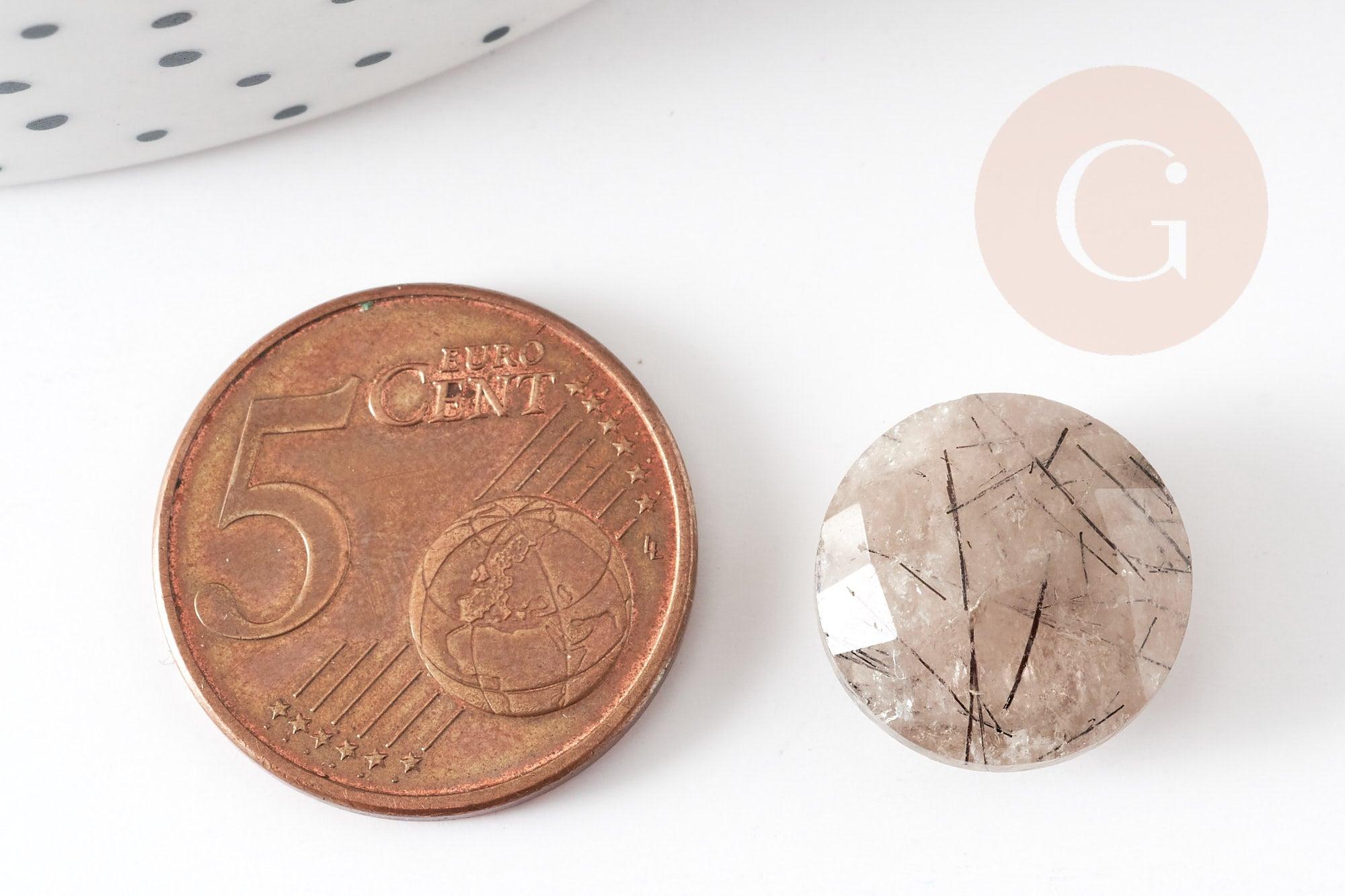 Cabochon quartz rutile à facettes, cabochon rond, Quartz rutile naturel,pierre naturelle, cabochon pierre, 14.5mm, x1 G2263