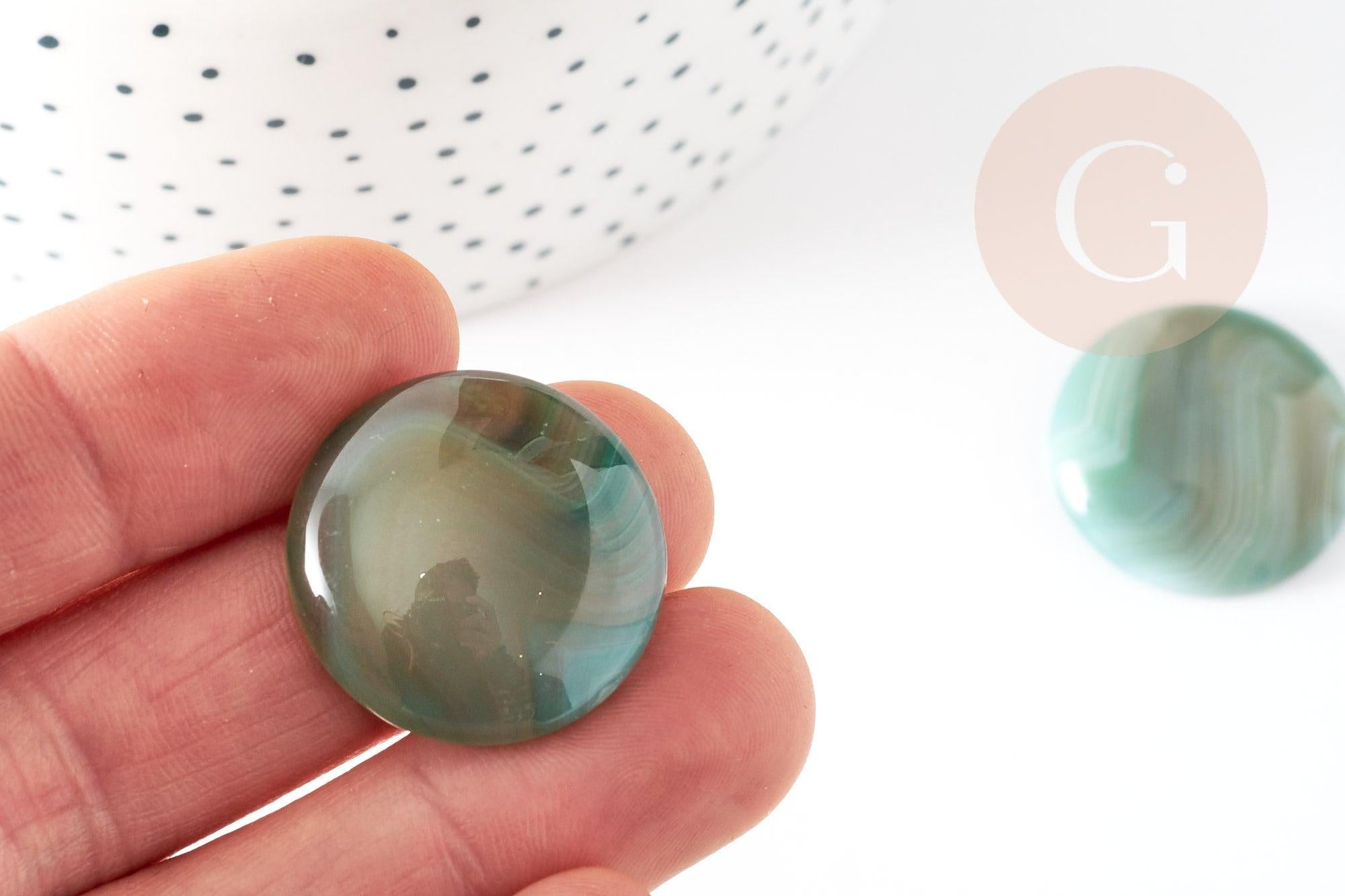 Cabochon rond agate naturelle verte 24mm, x1 (G2645)