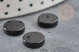 Cabochon rond disque agate naturelle noire 10x2mm, x1 (G2696)