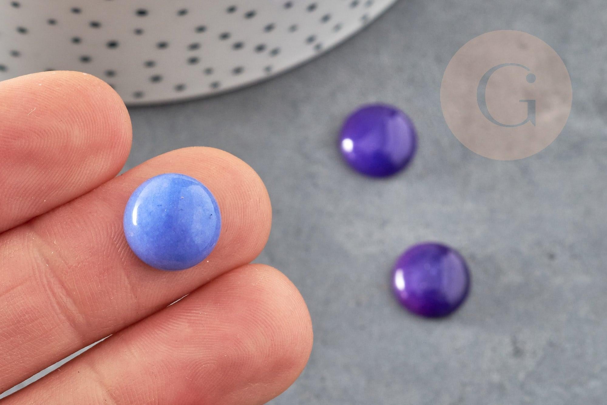 Cabochon rond jade naturel bleu, 12mm, x1 (G1429)