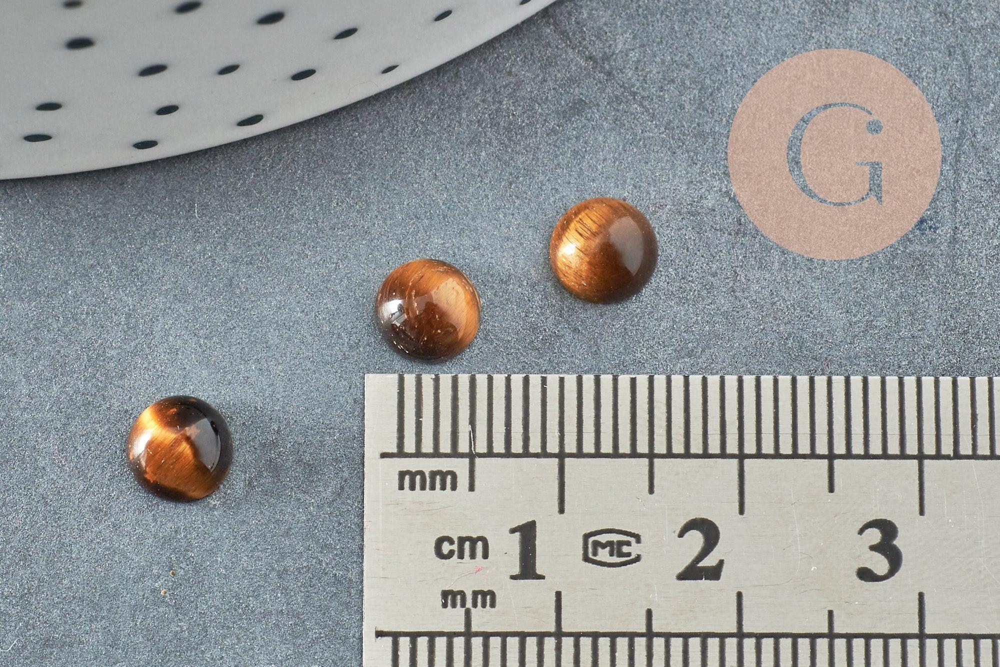 Cabochon rond œil de tigre naturel marron 6mm, x1 (G0012)