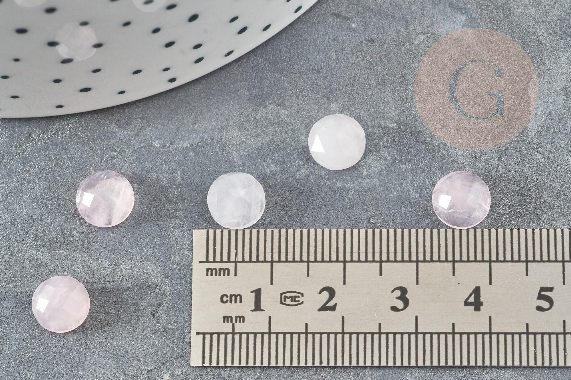 Cabochon rond quartz rose naturel à facettes 7.5mm, x1 (G9375)