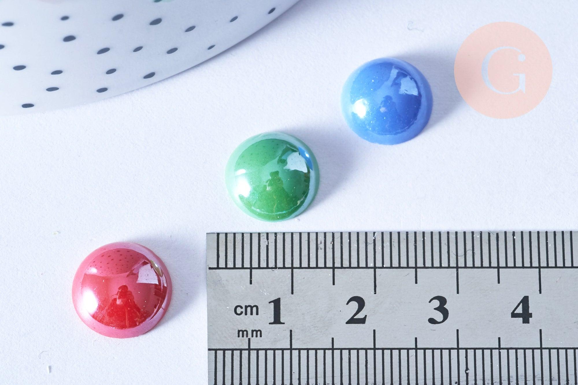 Cabochon rond verre irisé multicolore 12mm, x10 (G8703)