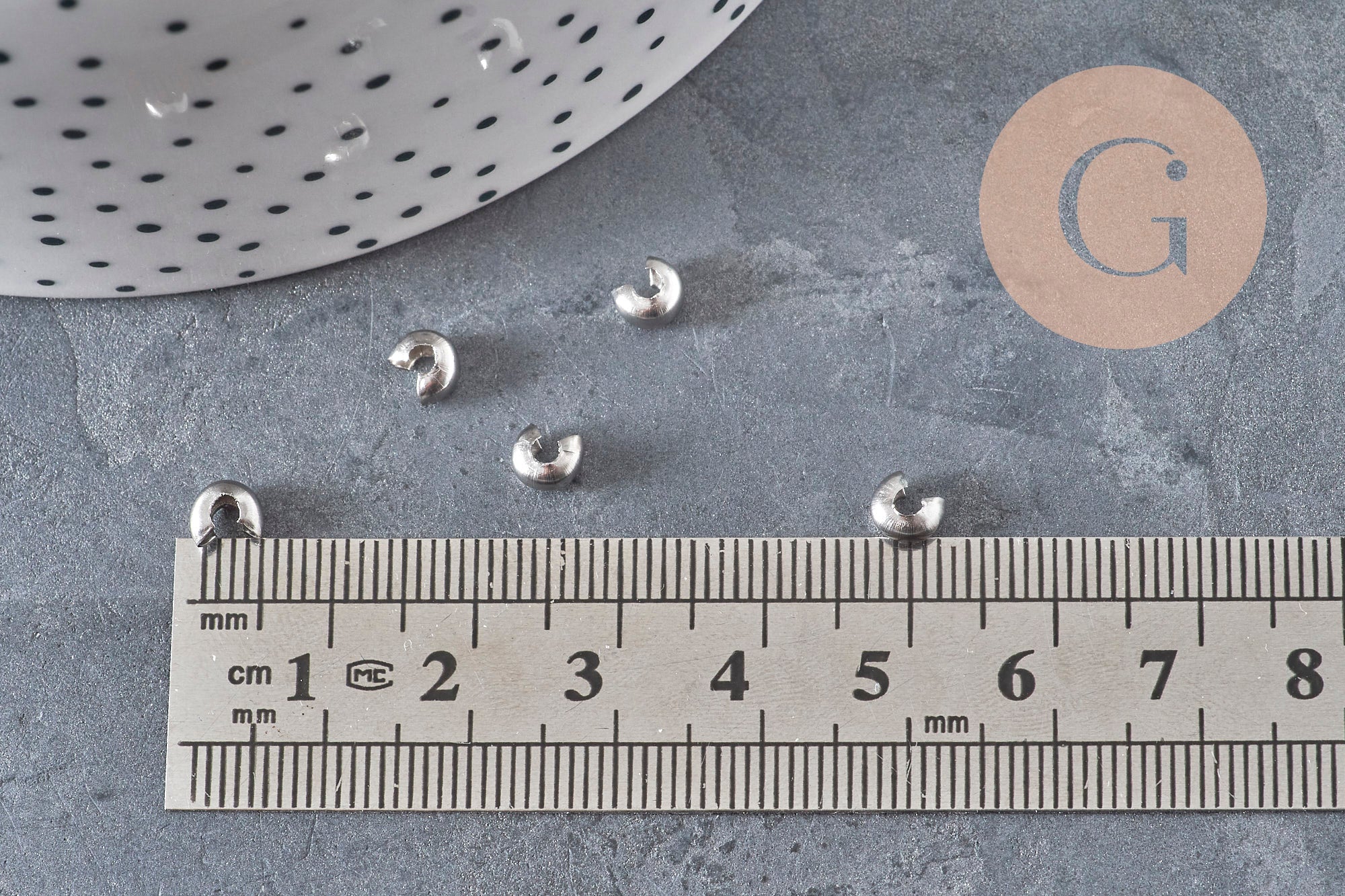 Crimp bead covers, 304 stainless steel, platinum, 5.5x4.5mm, x20 (G11178)
