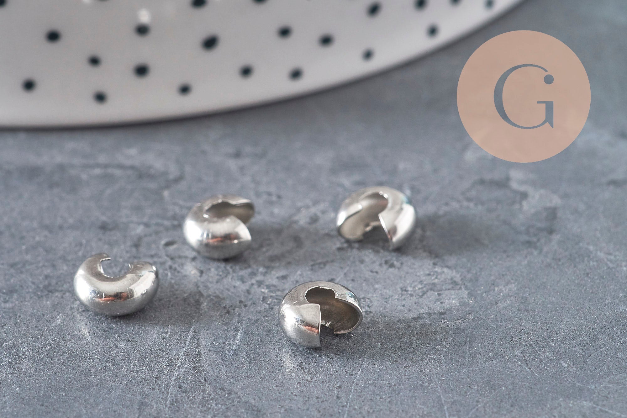 Crimp bead covers, 304 stainless steel, platinum, 8x7mm, x20 (G11177)