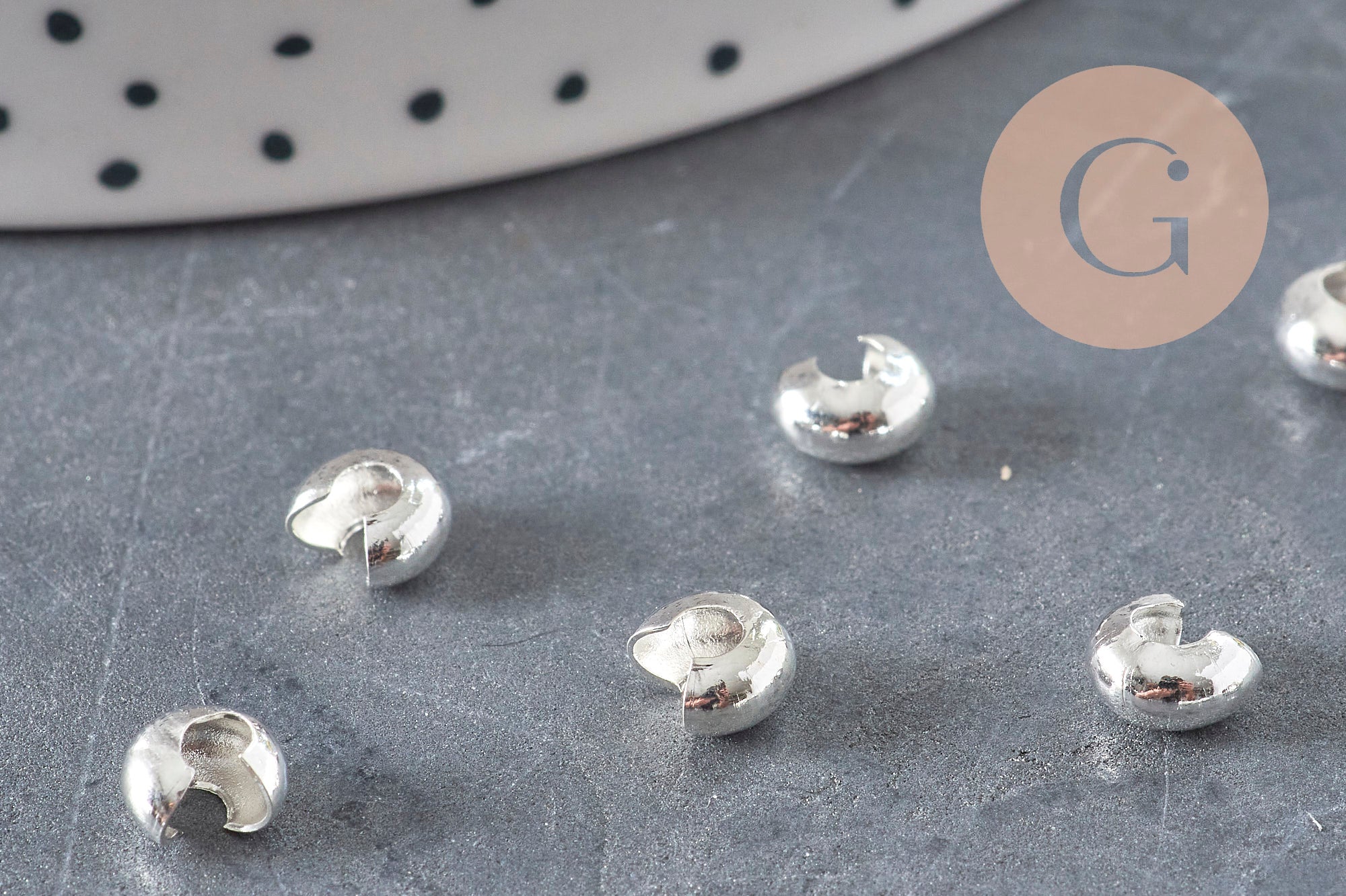 Cubrebolas para aplastar de latón plateado liso 4mm, x20 (G11179)