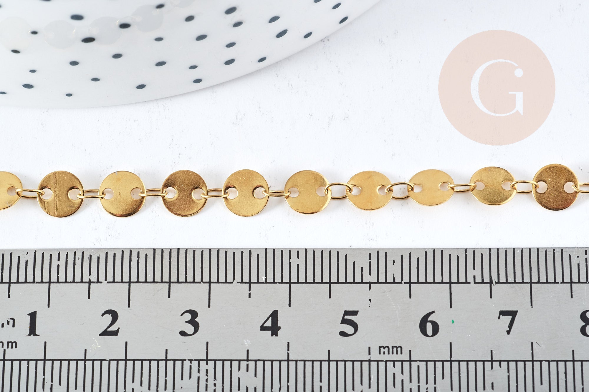 Collier Chaine Pastille avec fermoir acier 304 inoxydable doré 6mm-45cm,chaine complète avec fermoir en acier, x1 G8779