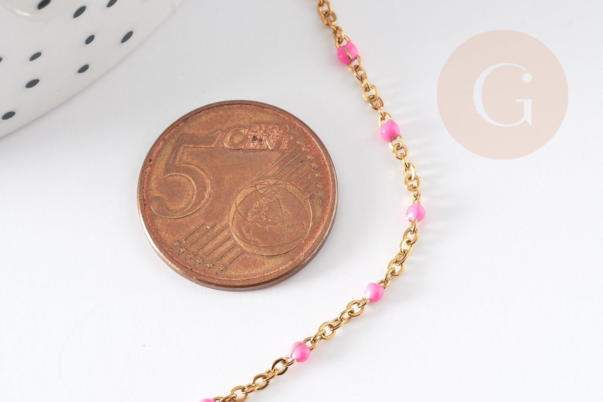 Chaine acier inoxydable 304 doré IP 14k fantaisie résine rose 1.5mm, x1 mètre (G1492)