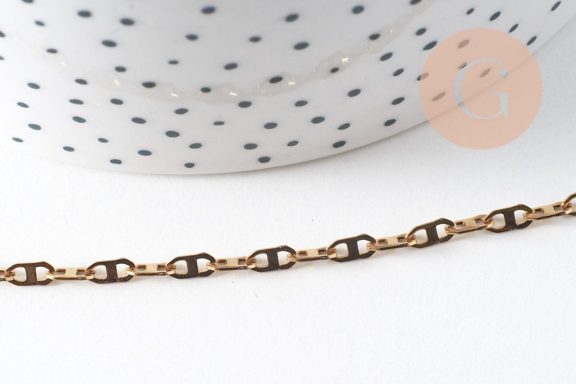 Chaine acier inoxydable doré IP 14k marine 2.8mm, x1 mètre (G1690)