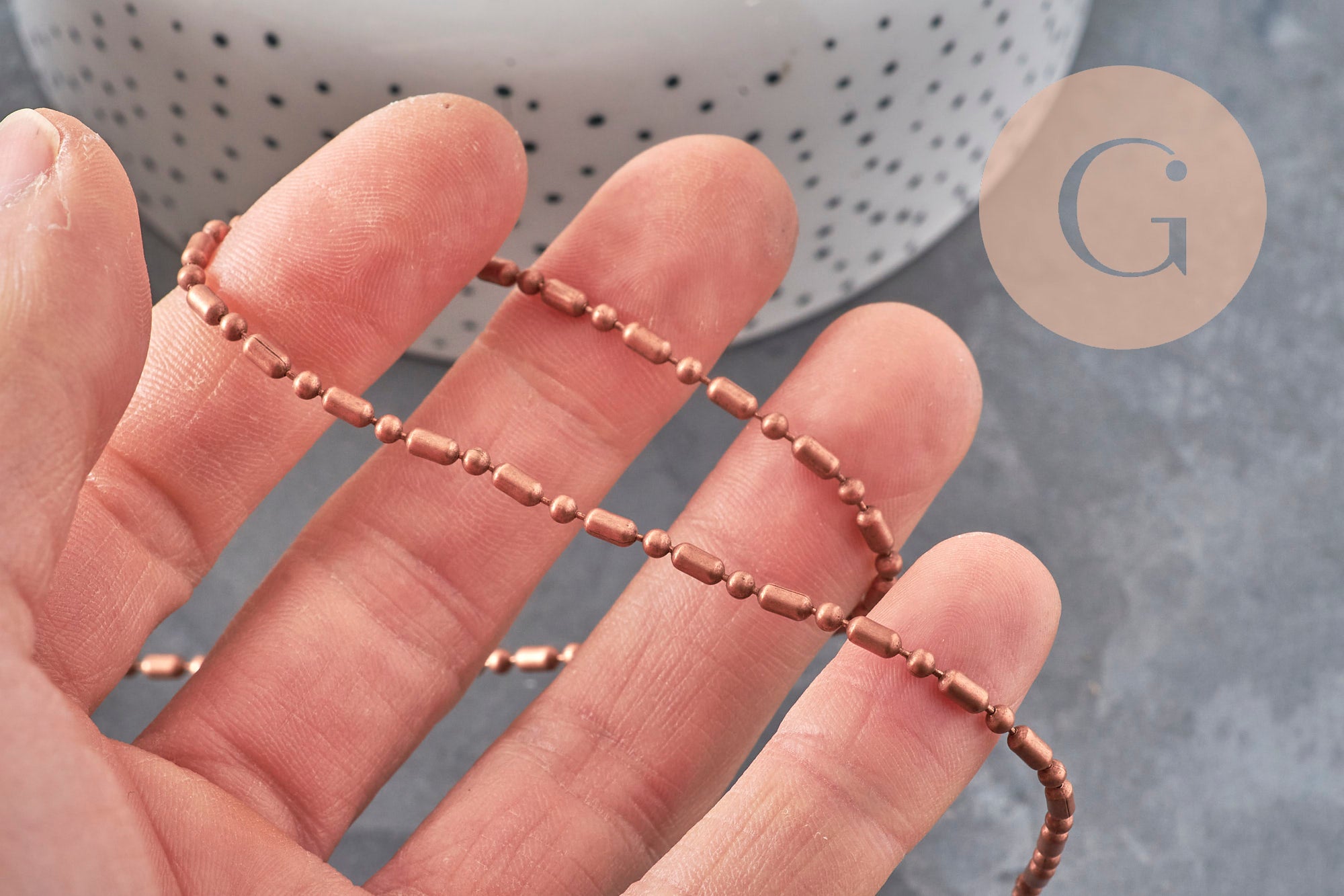 Chaine boule bambou cuivrée,chaine cuivre,chaine bijou, création bijoux,chaine boule,sans nickel,2.5mm,5 mètres G0731
