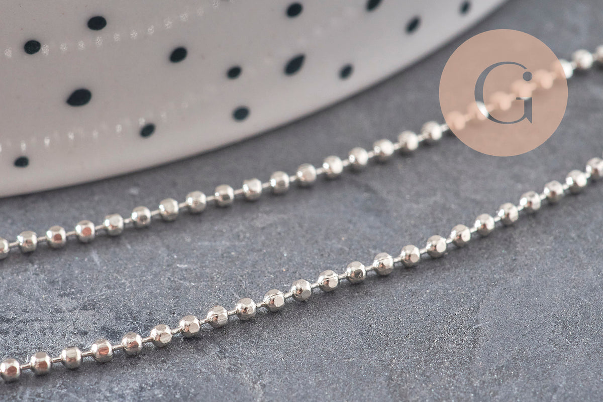 Chain, faceted ball, platinum-plated brass, 1.5mm, x5 meters VALID