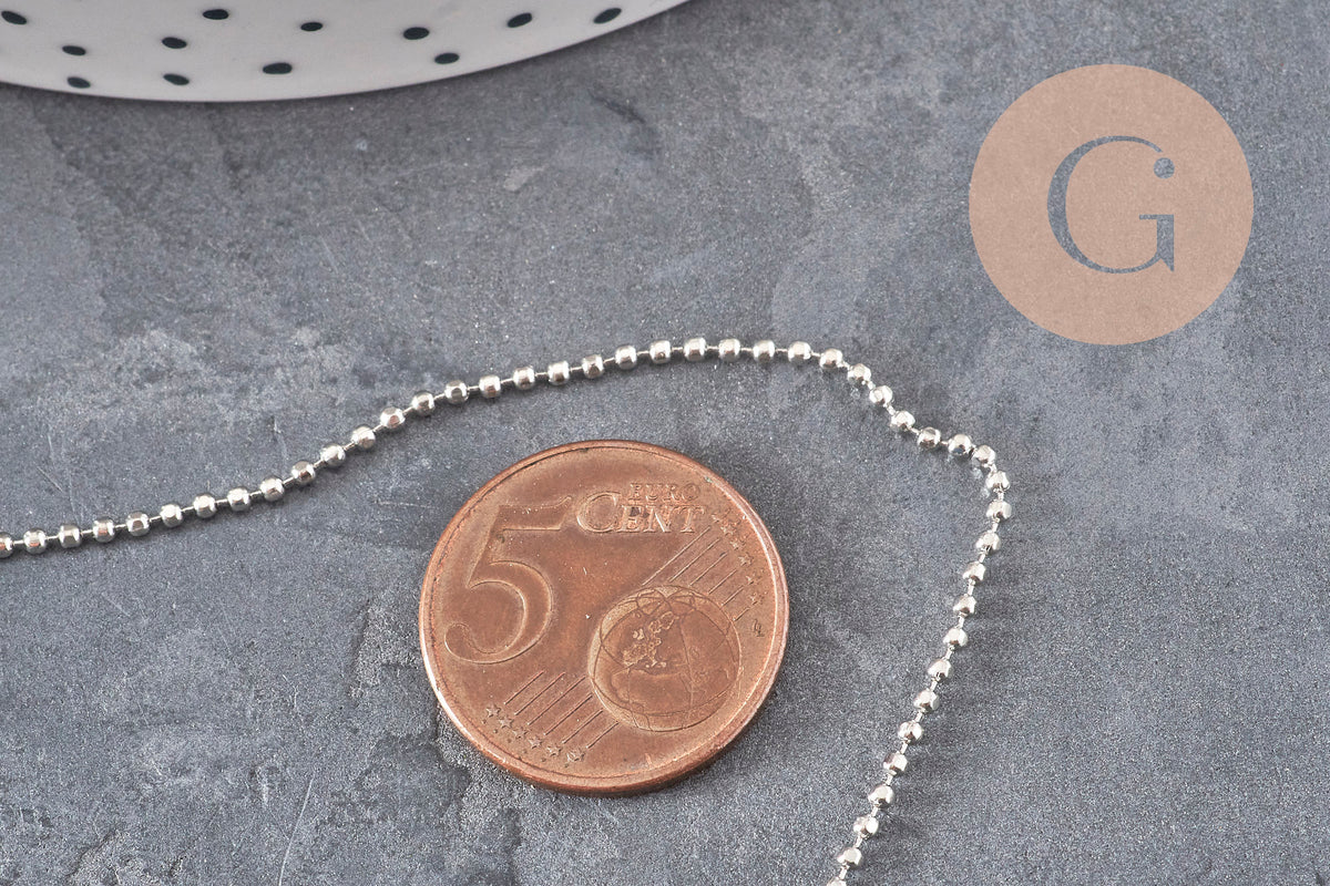 Chain, faceted ball, platinum-plated brass, 1.5mm, x5 meters VALID