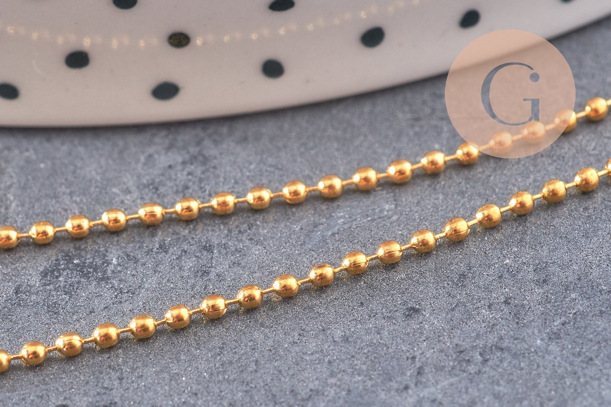Chaine boule laiton doré lisse 1.5mm, fourniture créative,chaine boule, grossiste chaine,1.5mm,chaine dorée fine,x 5 mètres (G7981)