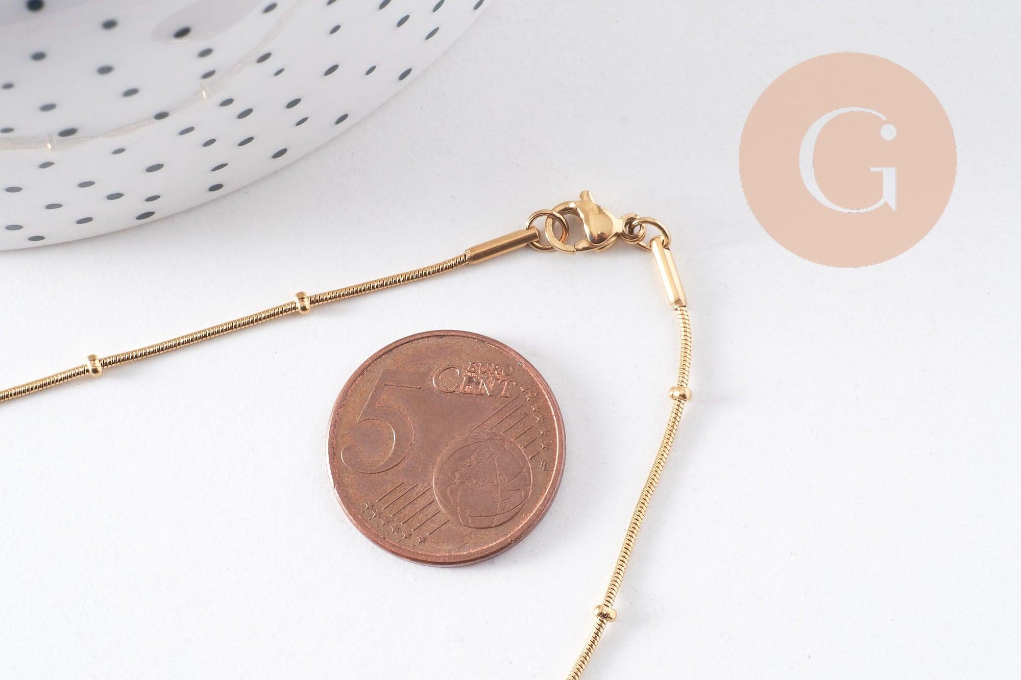 Collier Chaine complète acier doré 14k satellite 0.9mm-50cm,chaine collier acier inoxydable,sans nickel, x1 (G5796)