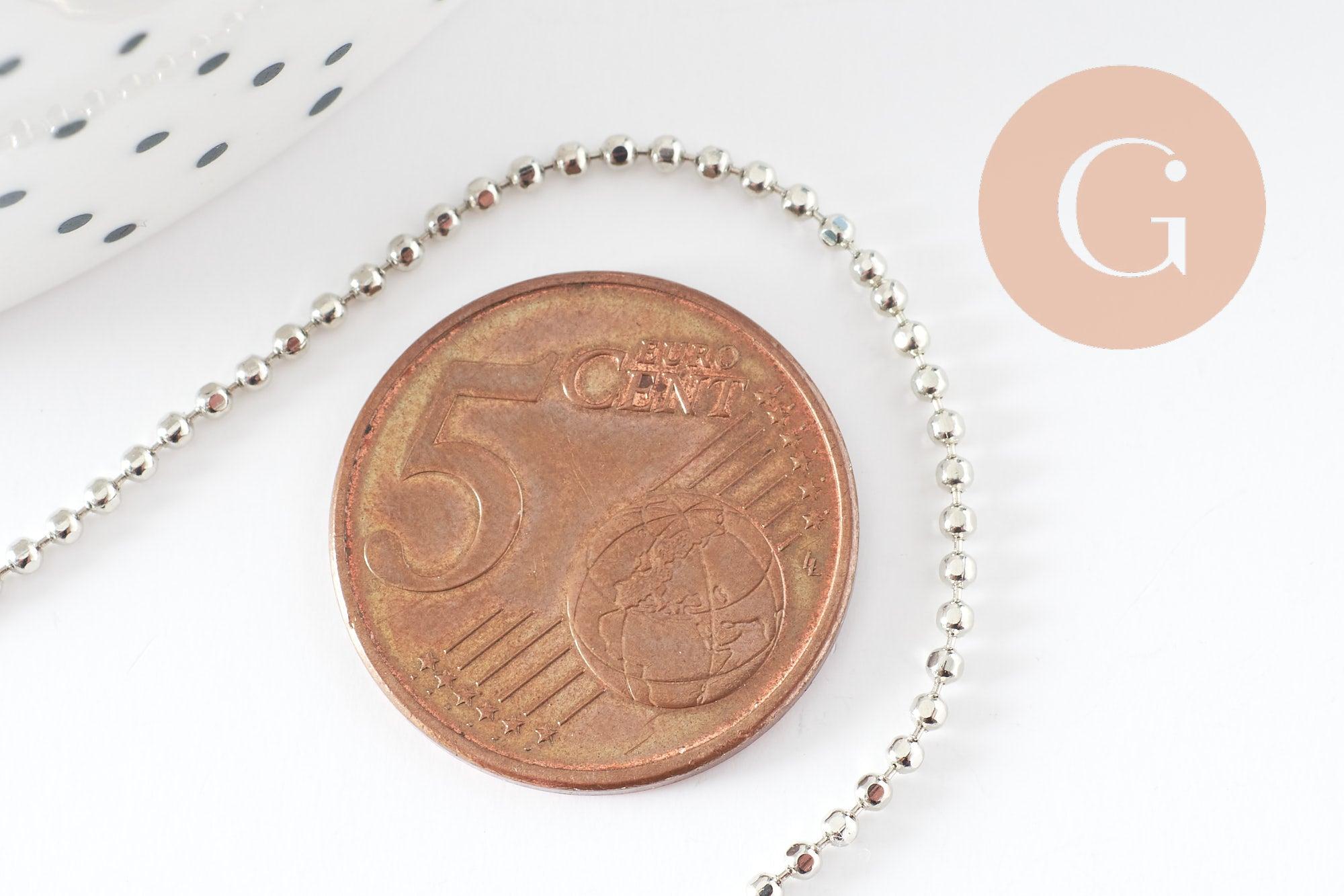 Collier Chaine complète boule acier 304 inoxydable platine 1.5mm/45.5cm,chaine fine argentée avec fermoir création collier x1 (G9778)