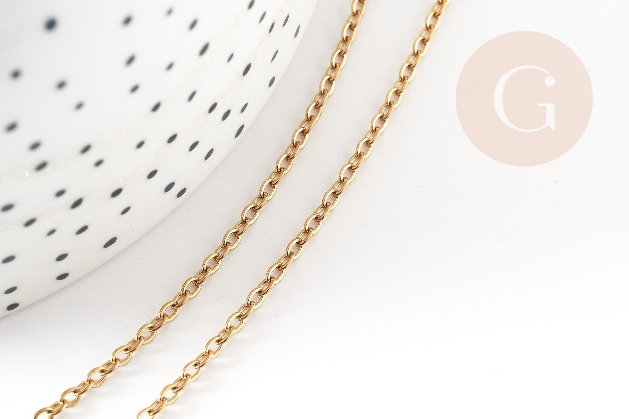 Collier Chaine complÚte forçat acier 304 inoxydable doré IP 2mm/50cm avec fermoir, x1 (G9300)