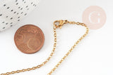 Collier Chaine complÚte forçat acier 304 inoxydable doré IP 2mm/50cm avec fermoir, x1 (G9300)