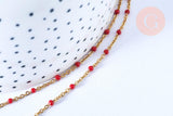 Collier Chaine de cheville acier inoxydable doré 14k résine rouge 23cm,chaine de cheville dorée, x1 G7112