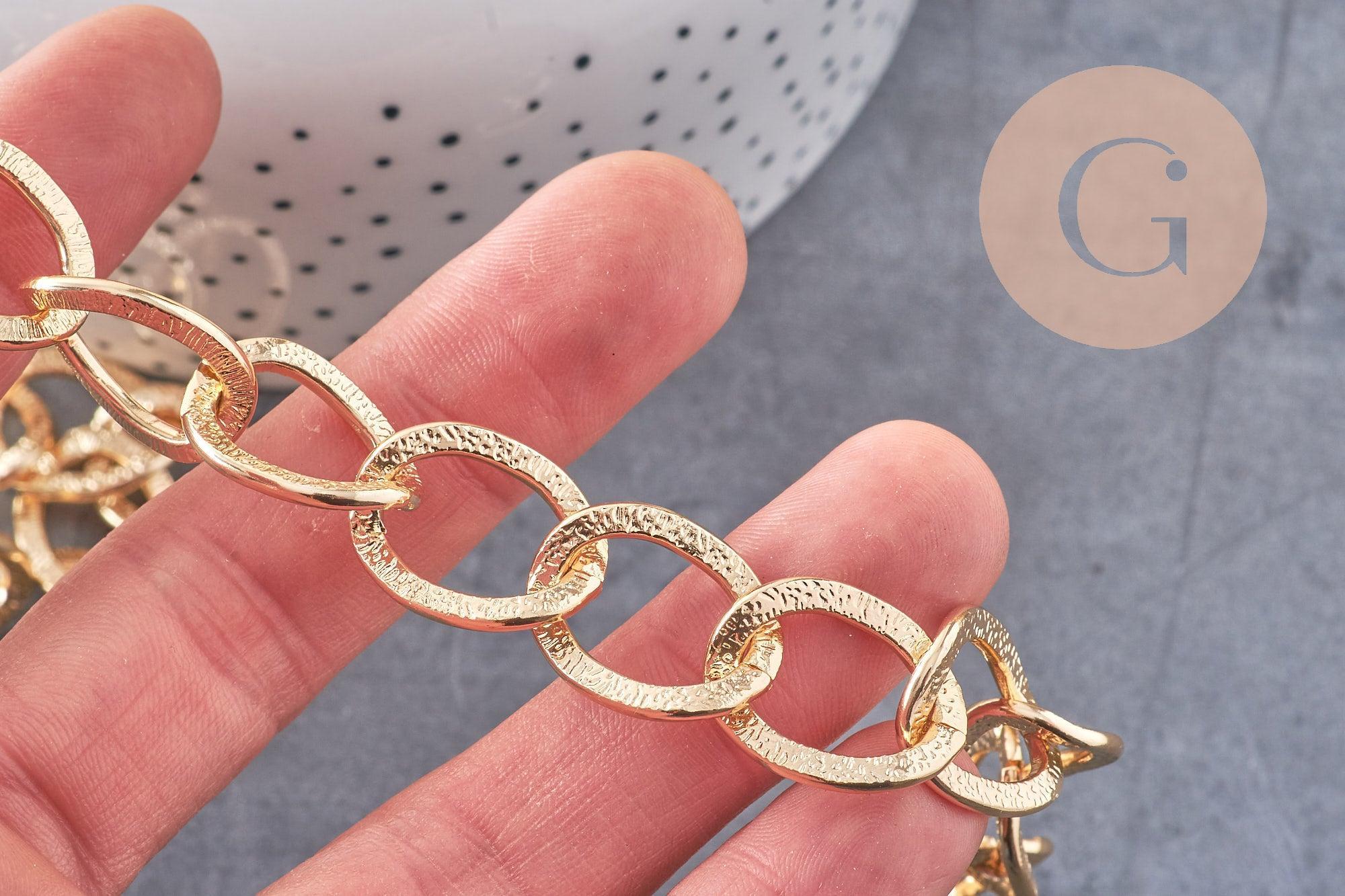 Chaine doré maille ronde texturée aluminium doré 20mm, x1 mètre (G2774)