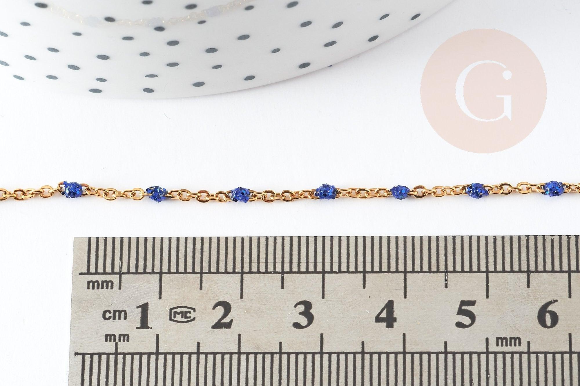 Chaine dorée acier inoxydable 304 doré résine bleue paillette 2mm,x1 mètre (G4168)