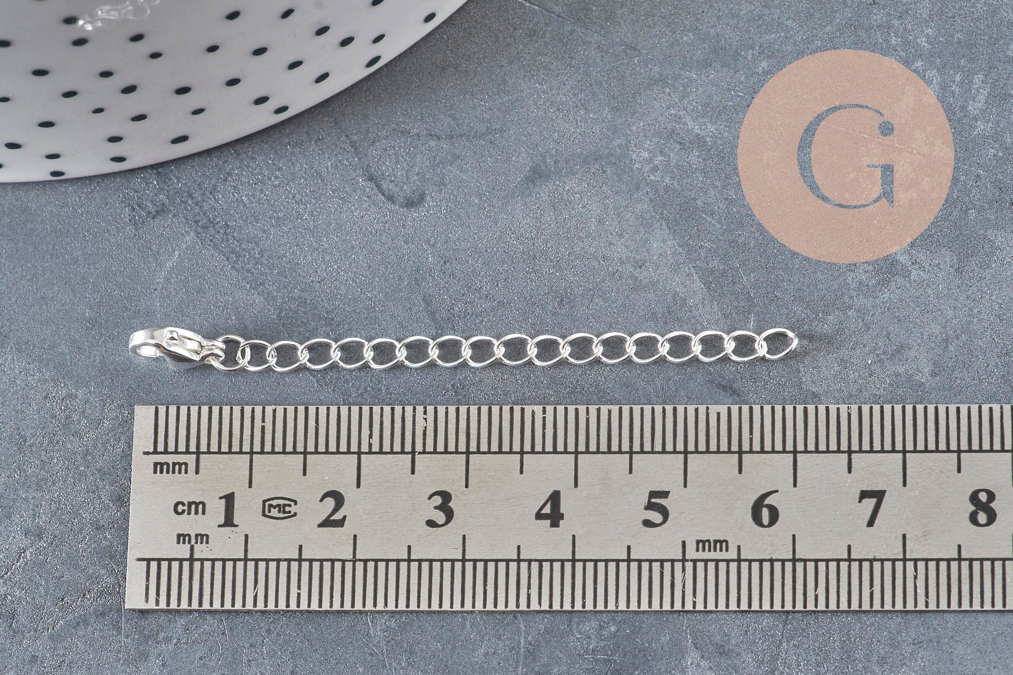 Silver stainless steel extension chain with clasp 62mm, x1 (G11190)