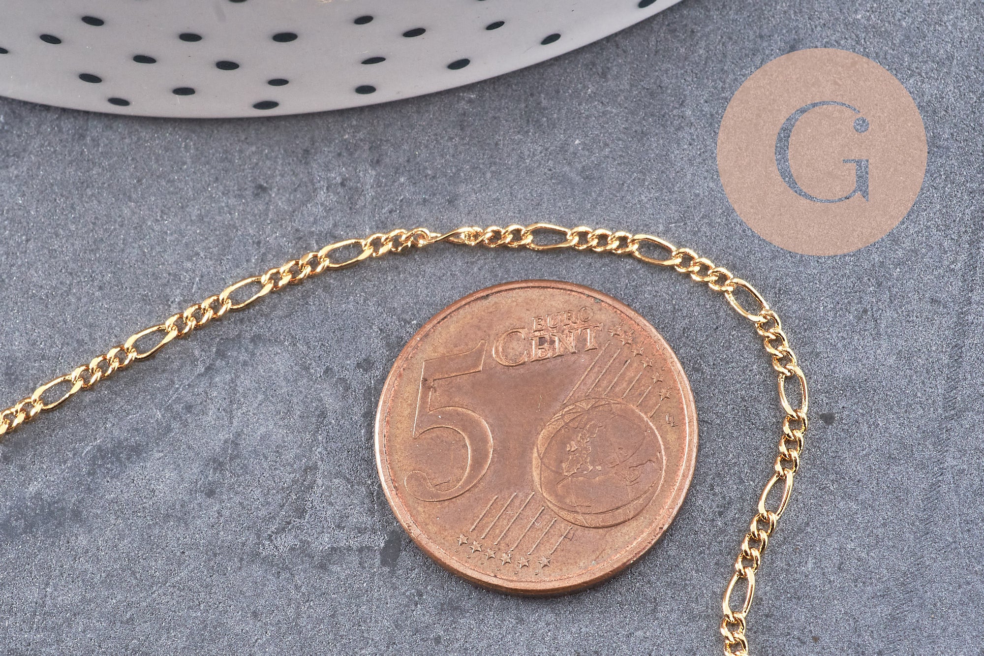 Chaine fine figaro 16K, fourniture créative, chaine bijou, création bijoux,chaine figaro,chaine dorée,1.8 mm, x 1 Mètre (G2604)