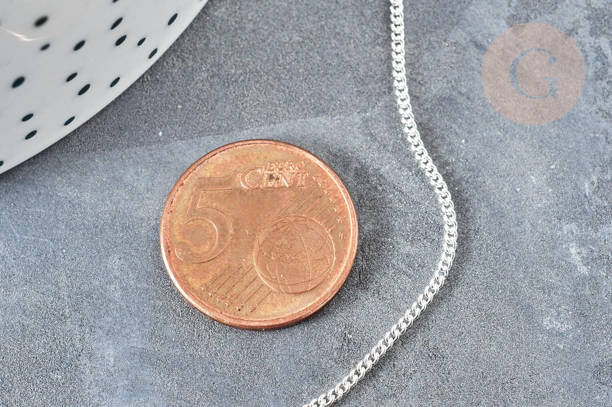 Chaine fine maille plate laiton argenté 1mm, x5 mètres (G2372)