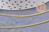 Chaine fine maille plate laiton doré 2mm, chaîne dorée, x1 bobine 92 mètres (G1768)