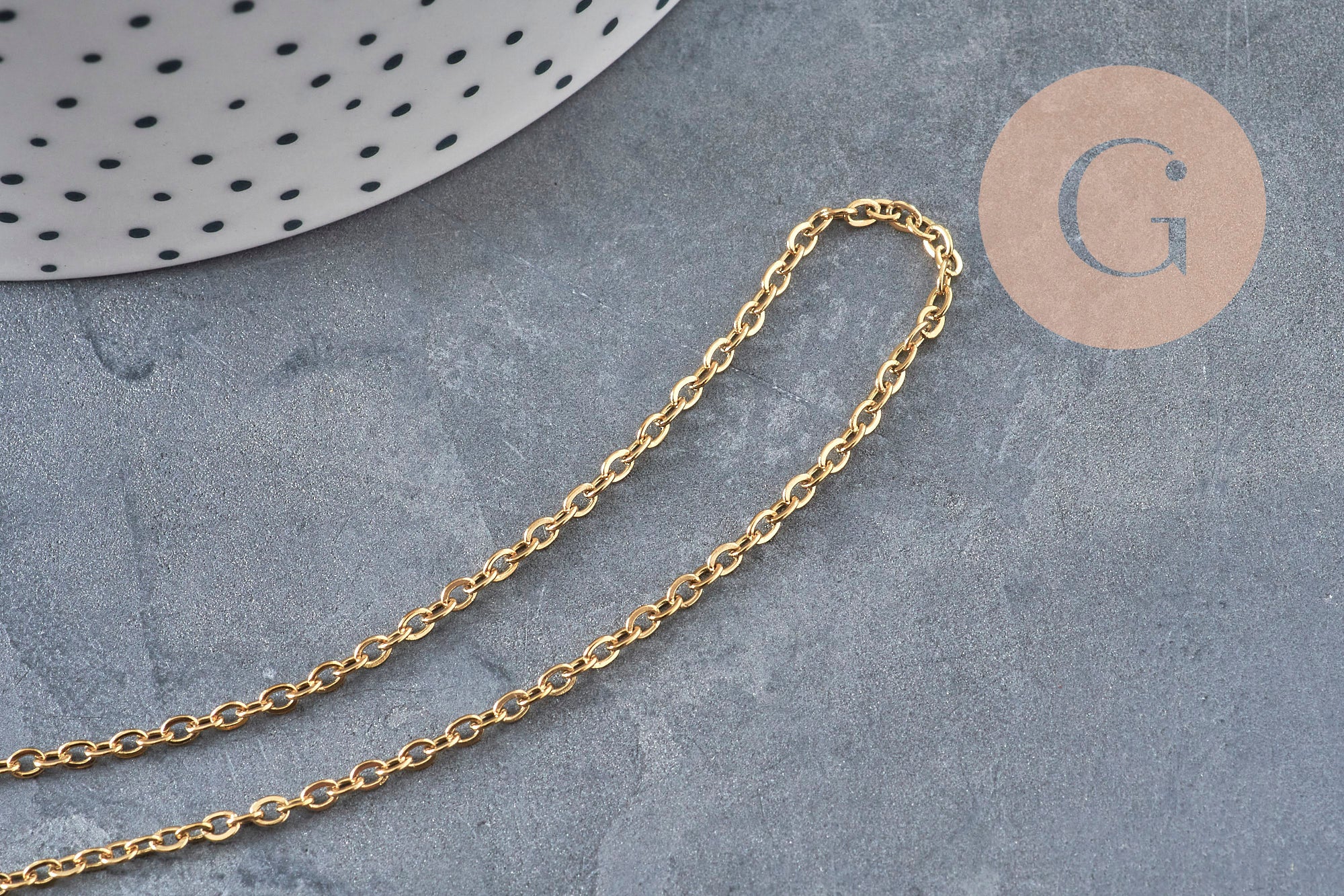 Stainless steel 304 IP gold-plated curb chain 2.5mm, x1 meter (G11233)
