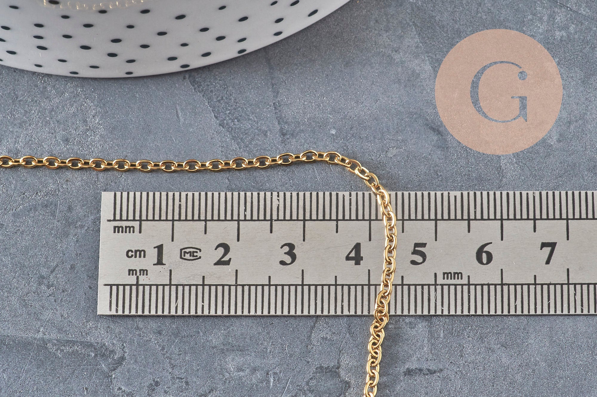 Stainless steel 304 IP gold-plated curb chain 2.5mm, x1 meter (G11233)