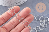 Chaine grande maille ronde texturée acier 304 inoxydable platine 13mm, x1 mètre (G10066)