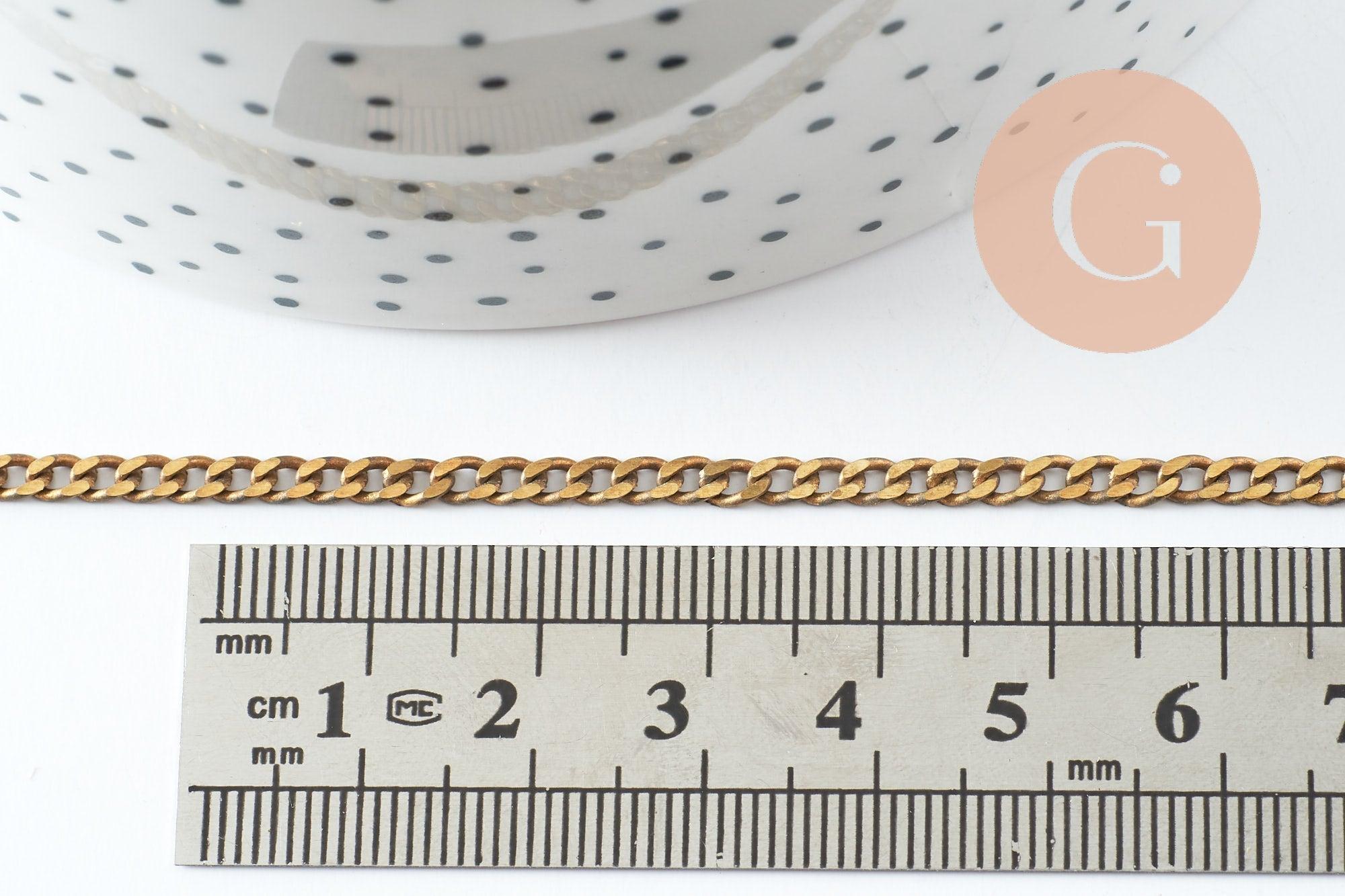 Chaine maille plate laiton brut 4mm, chaine création bijoux, x1 metre (G9740)