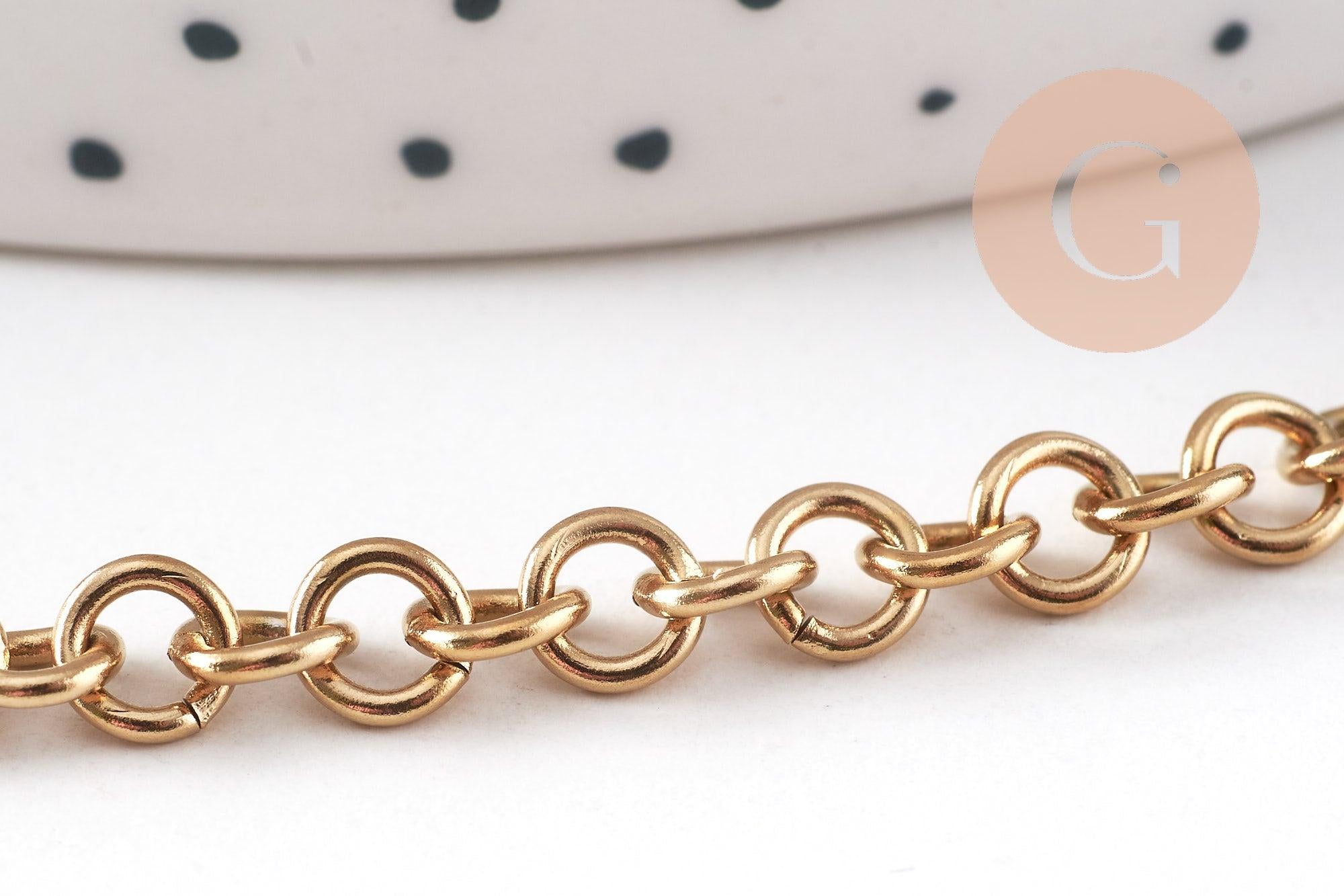 Chaine maille rolo acier inoxydable 304 doré IP 18K 5mm, x1 mètre (G10518)