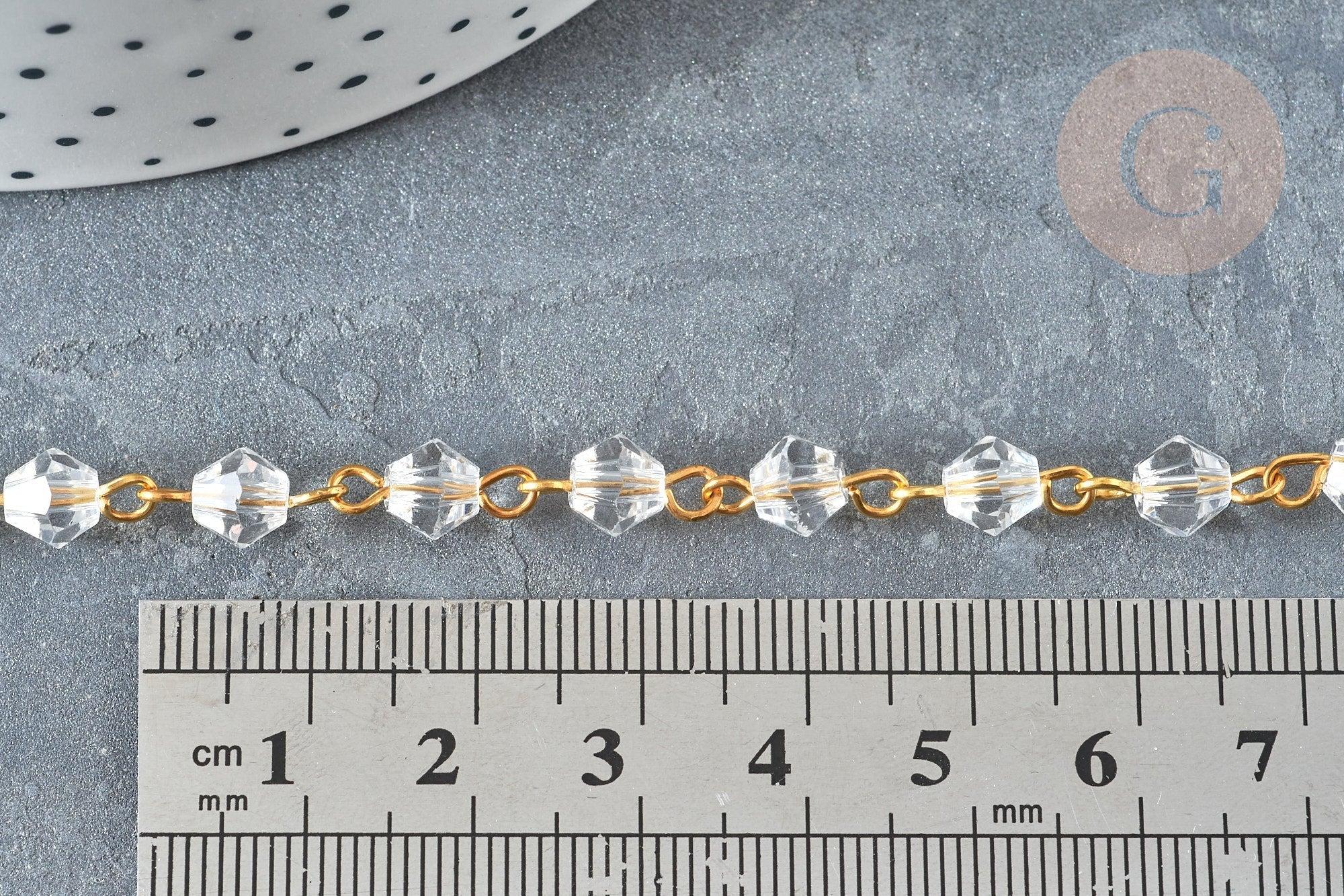 Chaine perles acrylique géométrique facettée 6mm fer doré, x1 mètre (G7354)