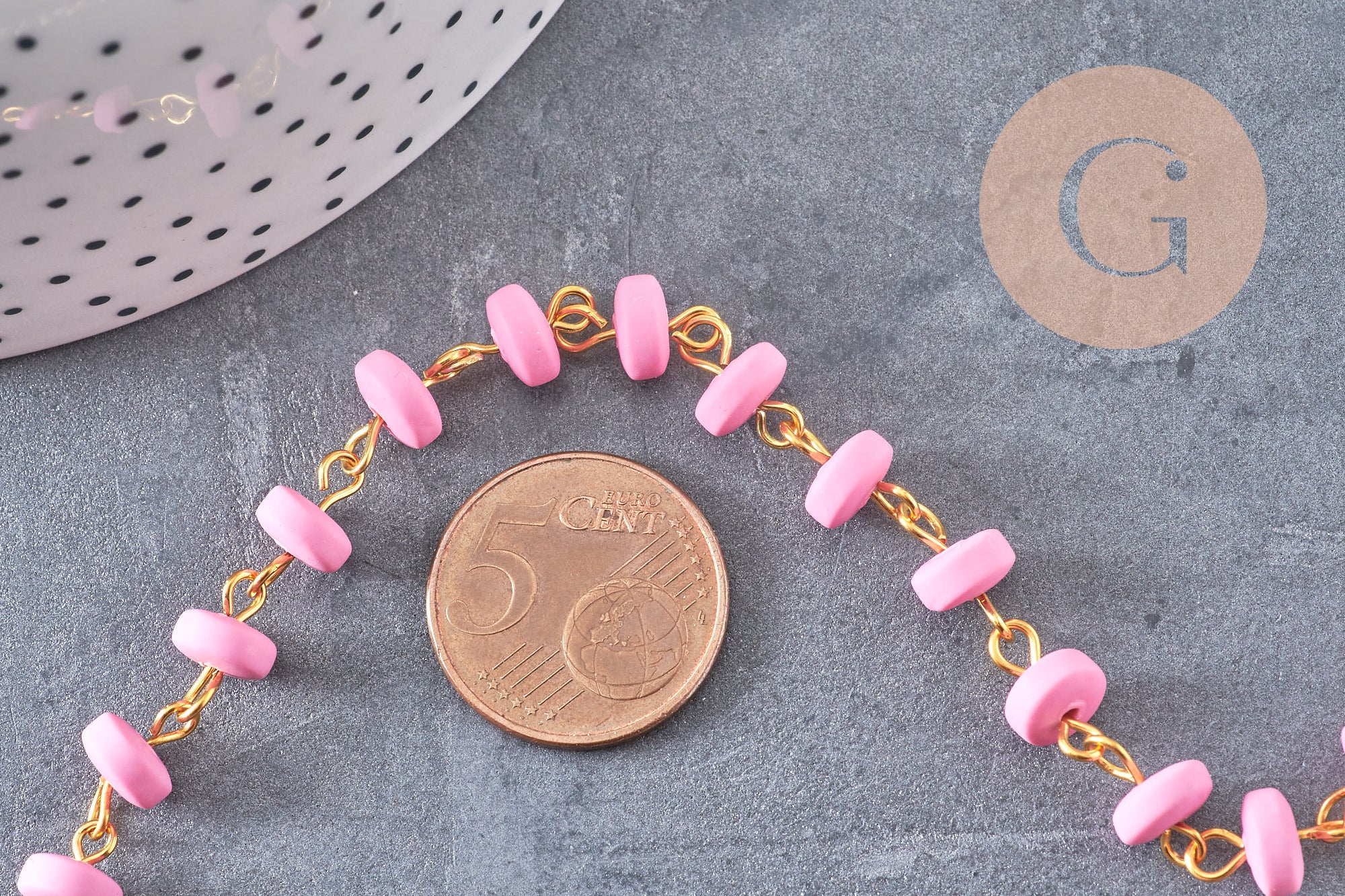 Chaine perles polymère fer doré heishi 7x3.5 mm ,fabrication bijoux colorés, x1 mètre (G7236)