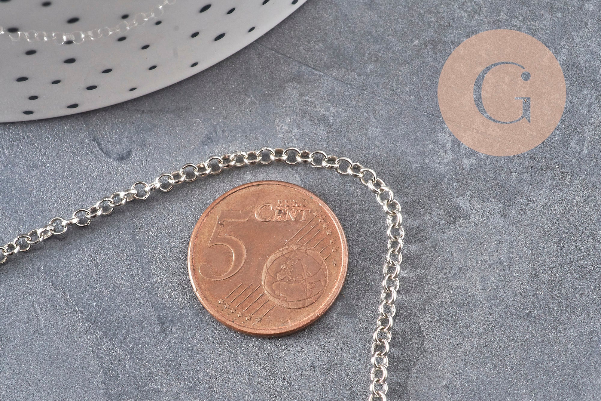 Chaine rolo fer platine 2.5 mm, x 5mètres (G1507)