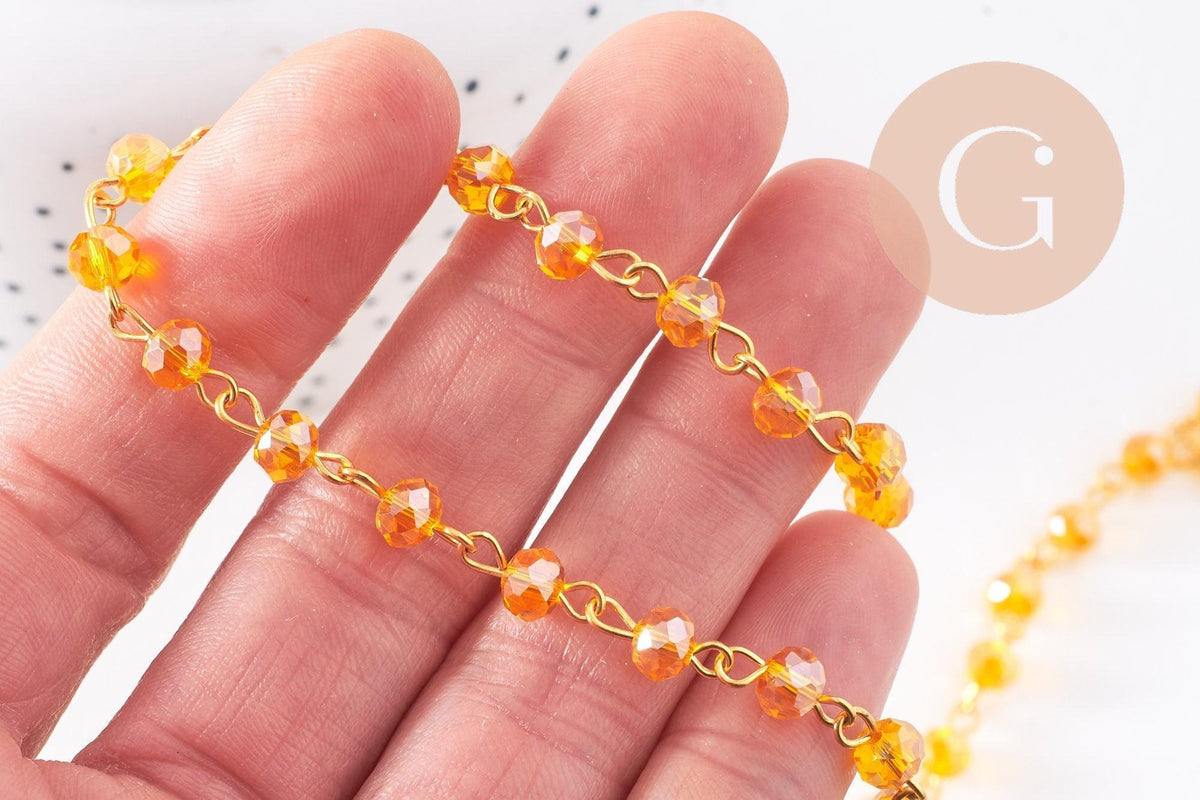 Chaines dorées perles crista l6x4mm, x1 (G6117)