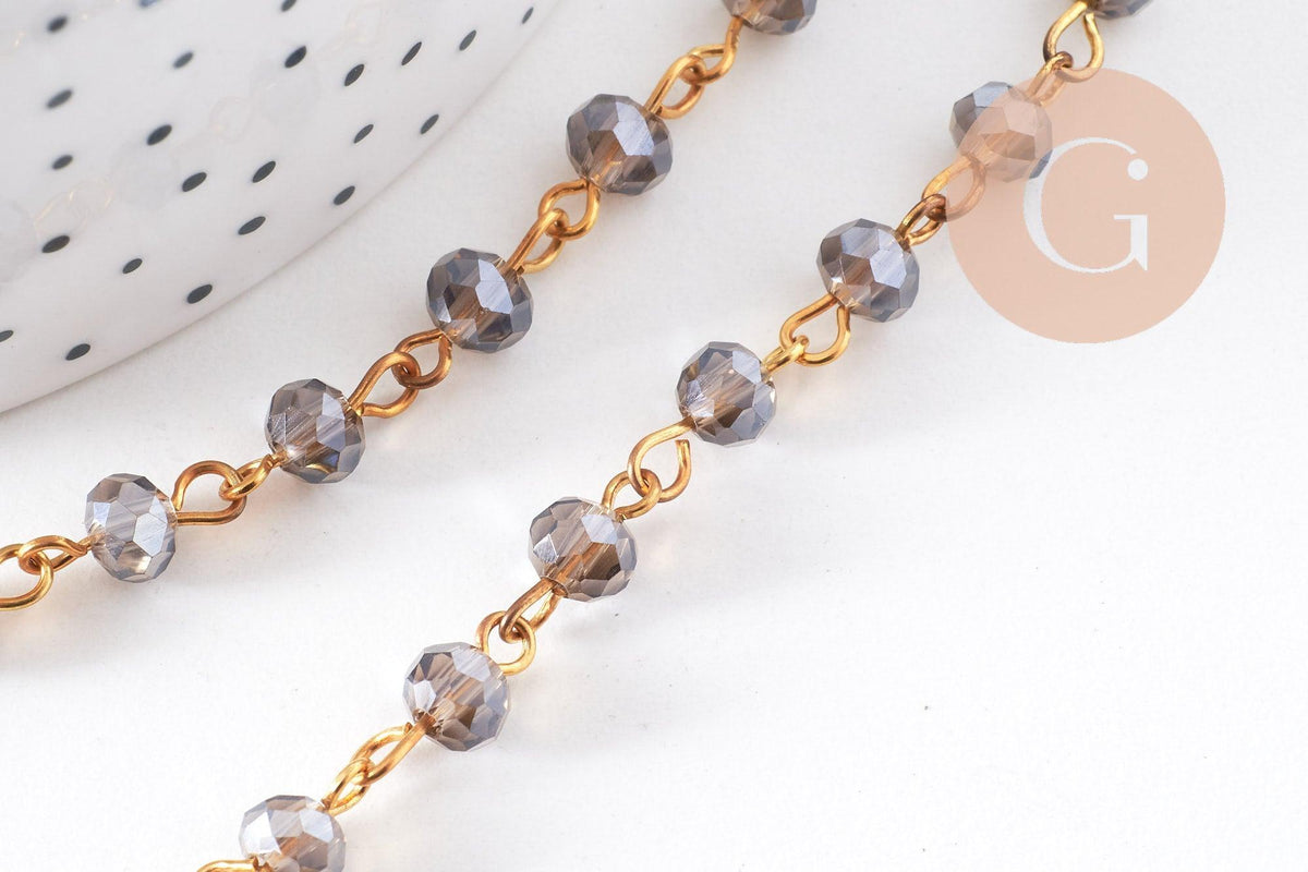 Chaines dorées perles crista l6x4mm, x1 (G6117)