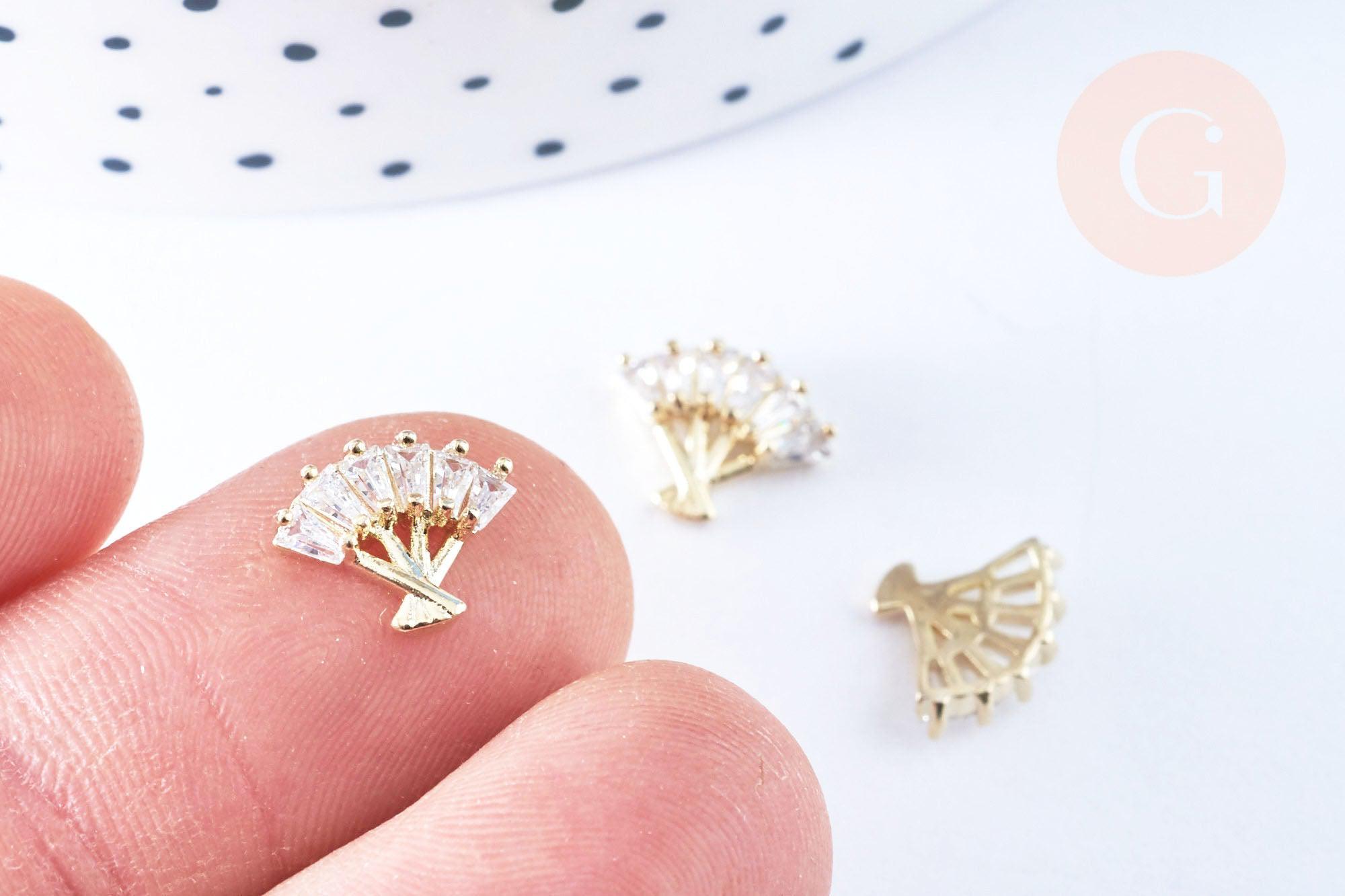 Charm à coller éventail zamac doré zircons 10.5mm, x1 (G6773)