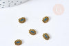 Charm à coller fleur ovale zamac bronze émail bleu 8mm, x5 (G8571)