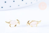 Clous d'oreille Dinosaure parasaurolophus laiton zircon rose avec poussoirs d'oreilles, idées cadeaux femmes fille, la paire (G7920)