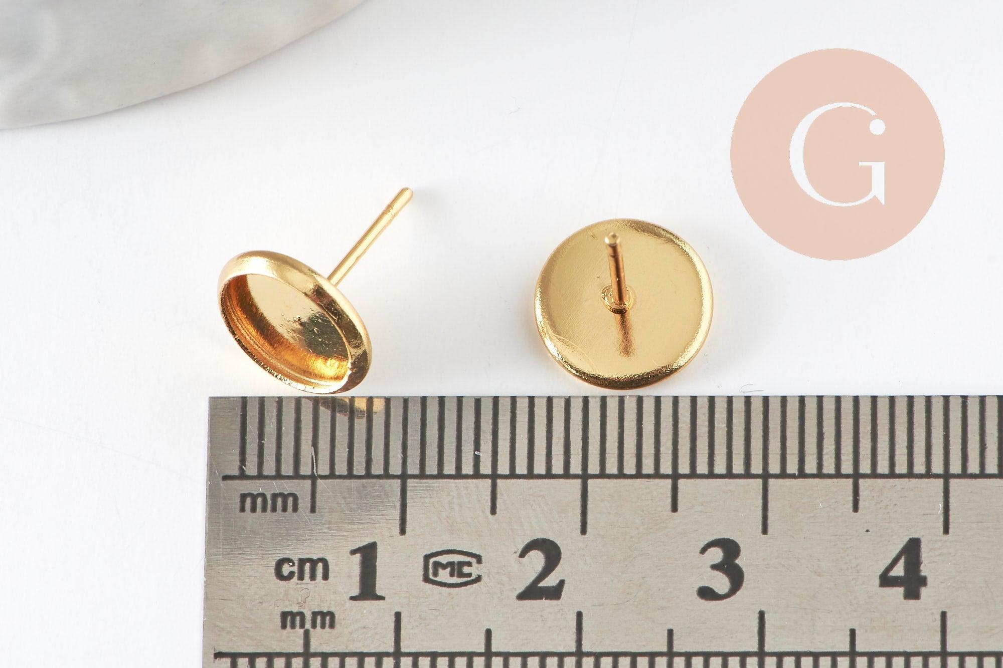 Clous-puces oreille support cabochon rond 8mm acier 304 inoxydable dore, x10 (G5322)