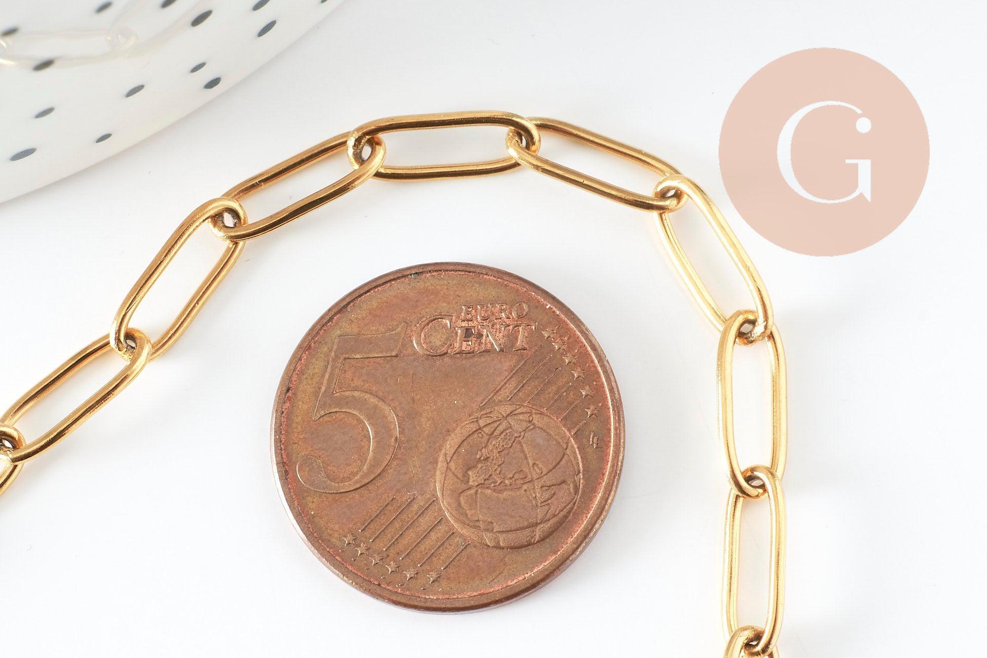 Collier Chaine avec fermoir acier 304 inoxydable doré maille rectangle 55cm,chaine collier inoxydable, chaine large,chaine complète, x1 G9407